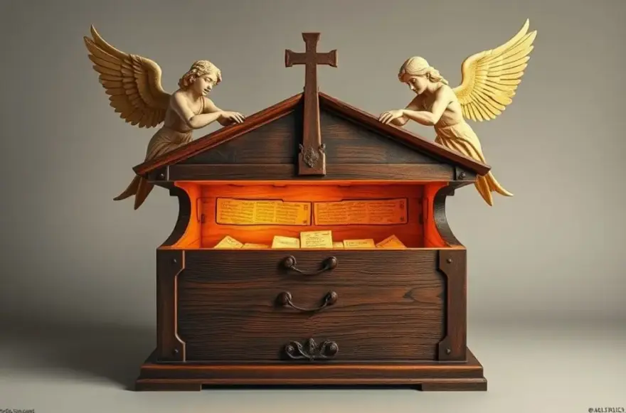 Ilustração da Arca da Aliança com detalhes dos querubins