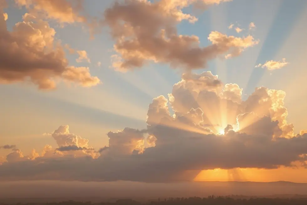 Céu radiante simbolizando o conforto e a presença de Deus conforme descrito no Salmo 23.